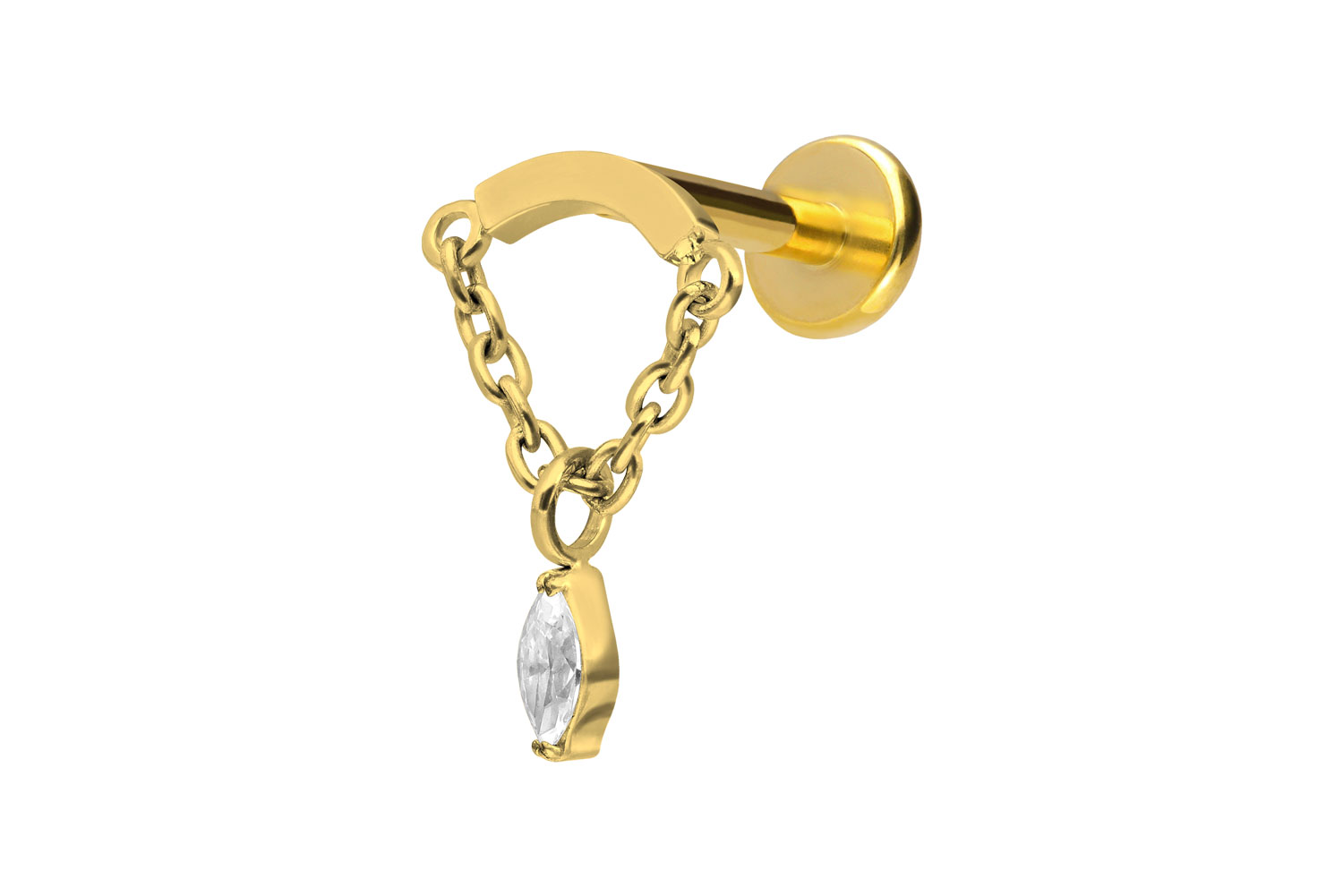Titan Labret Piercing mit Push Fit BOGEN + KETTE + KRISTALLTROPFEN